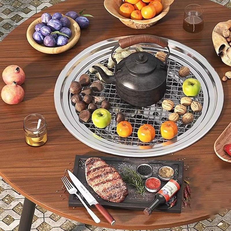 Modern Minimalist Round Iron Wooden Board Stainless Steel Outdoor Dining Table 3-Leg Foldable For Garden