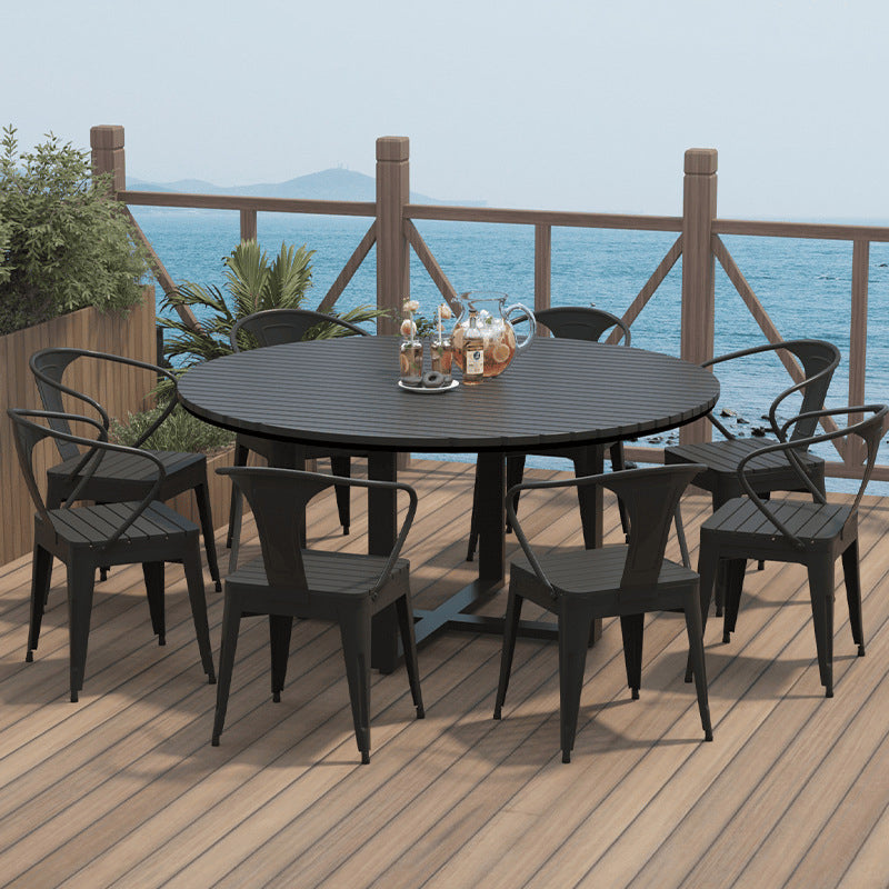 Modern Minimalist Round Iron Composite Wood Outdoor Dining Table 4-Leg For Garden