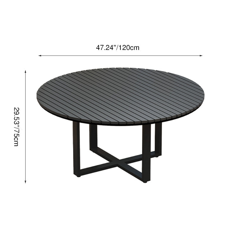 Modern Minimalist Round Iron Composite Wood Outdoor Dining Table 4-Leg For Garden