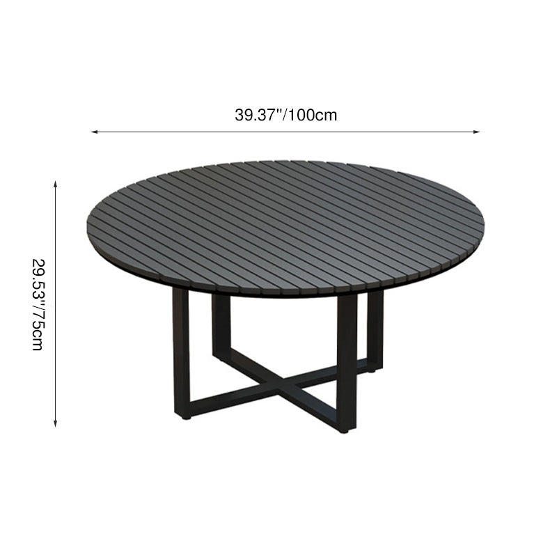 Modern Minimalist Round Iron Composite Wood Outdoor Dining Table 4-Leg For Garden