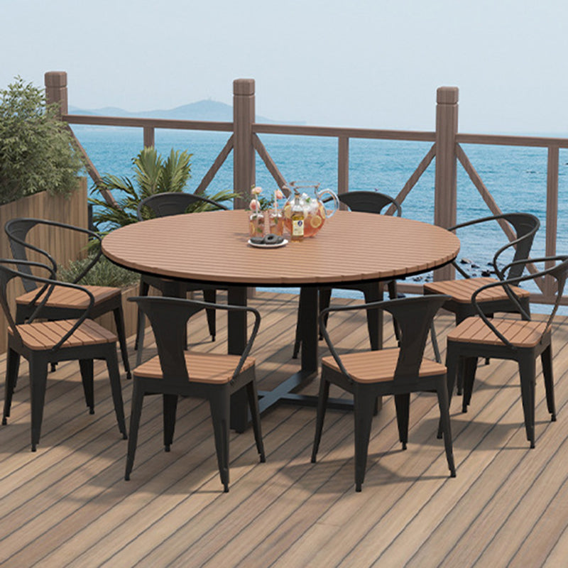Modern Minimalist Round Iron Composite Wood Outdoor Dining Table 4-Leg For Garden