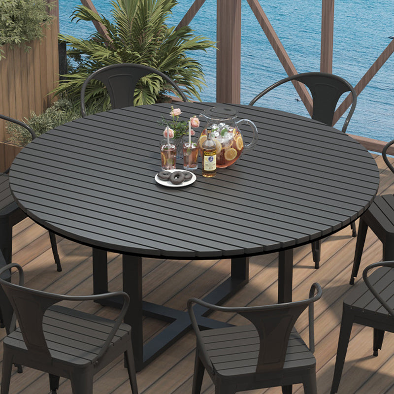 Modern Minimalist Round Iron Composite Wood Outdoor Dining Table 4-Leg For Garden