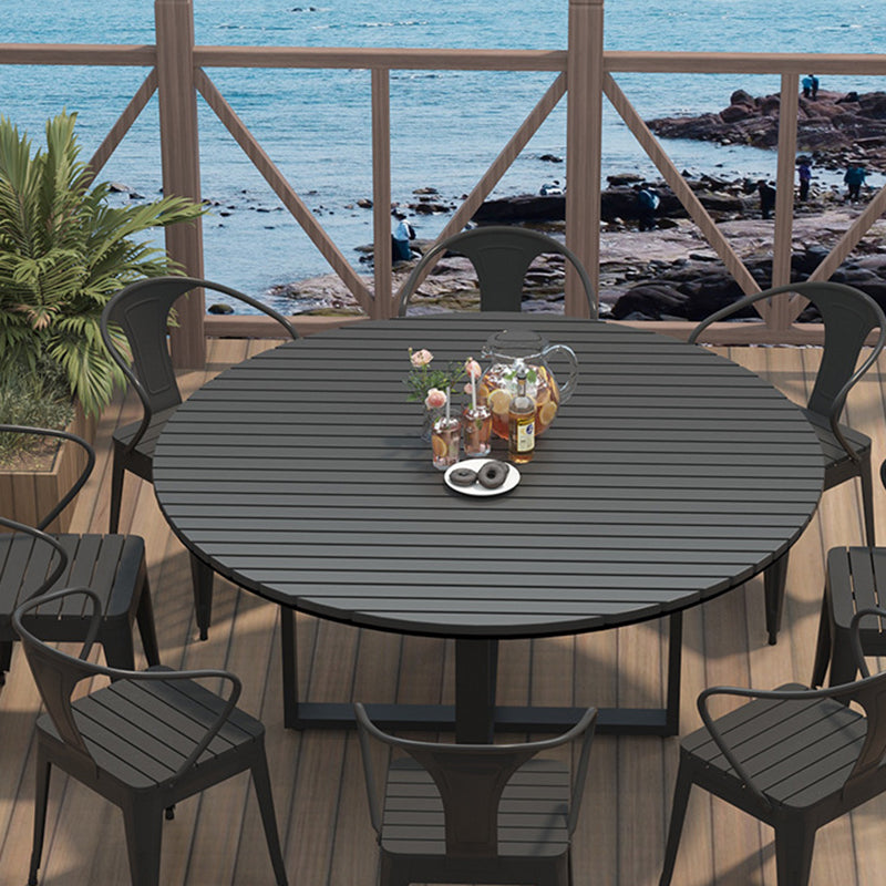 Modern Minimalist Round Iron Composite Wood Outdoor Dining Table 4-Leg For Garden