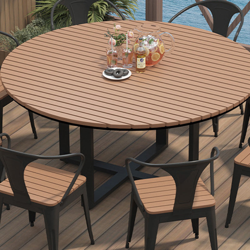 Modern Minimalist Round Iron Composite Wood Outdoor Dining Table 4-Leg For Garden