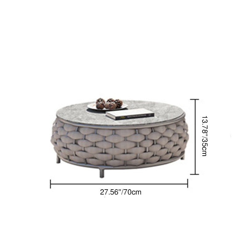 Modern Minimalist Round Aluminum Alloy PE Rattan Fabric Stone Slab Outdoor Coffee Table For Garden