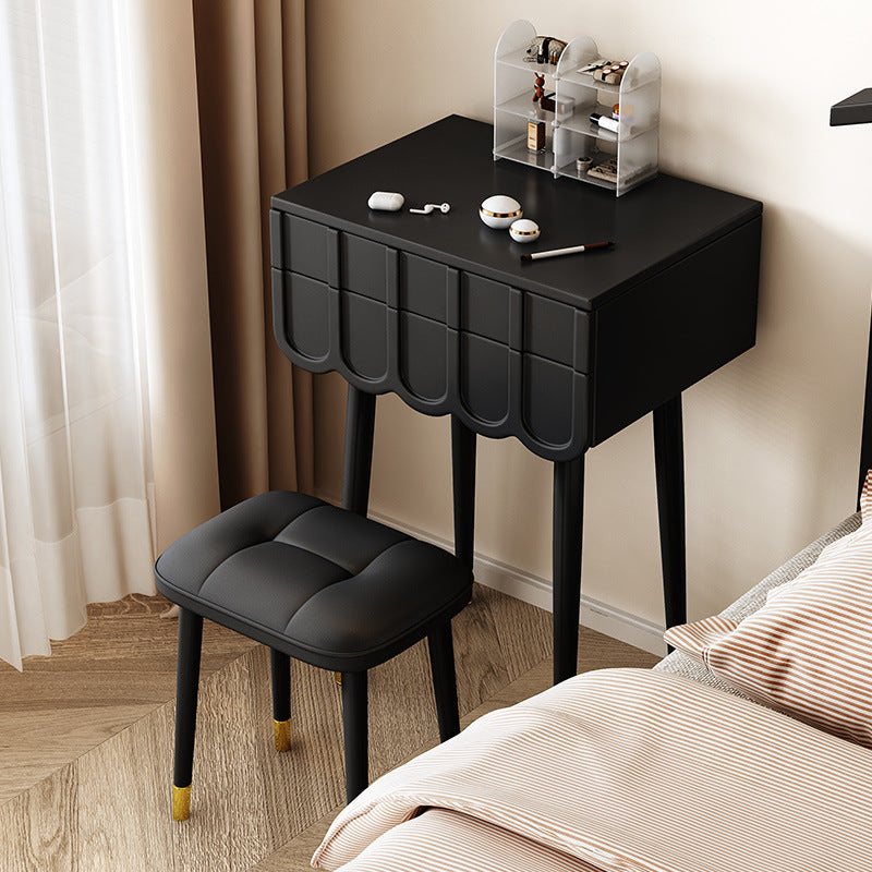 Modern Minimalist Eco-Board Metal Rectangular Arch Makeup Vanity & Stool Set With Flip Top LED Mirror & 2 Drawers For Bedroom