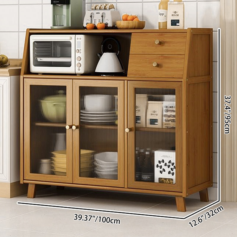 Traditional Vintage Rectangular Nan Bamboo Medium-Density Fiberboard Acrylic Sideboard 2-Drawer 1-Cabinet For Kitchen