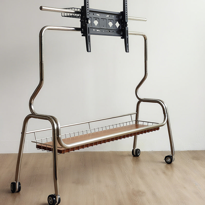 Traditional Vintage Rectangular Stainless Steel Solid Wood Iron TV Stand 4-Leg Movable For Living Room