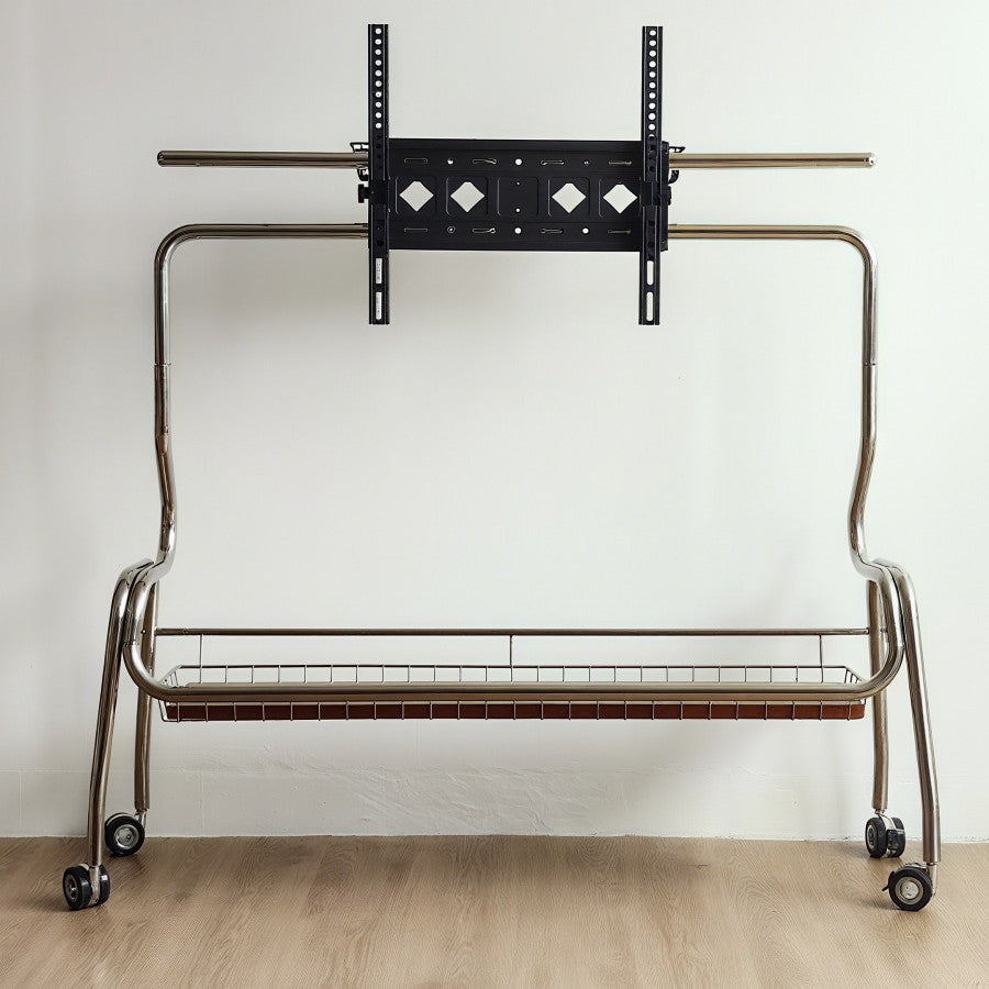 Traditional Vintage Rectangular Stainless Steel Solid Wood Iron TV Stand 4-Leg Movable For Living Room
