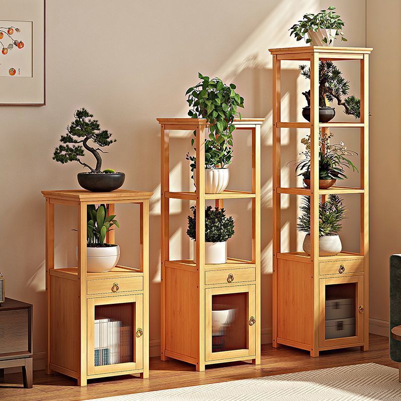 Traditional Chinese Square Nan Bamboo MDF Acrylic Display Rack 1/2/3/4-Tier For Living Room