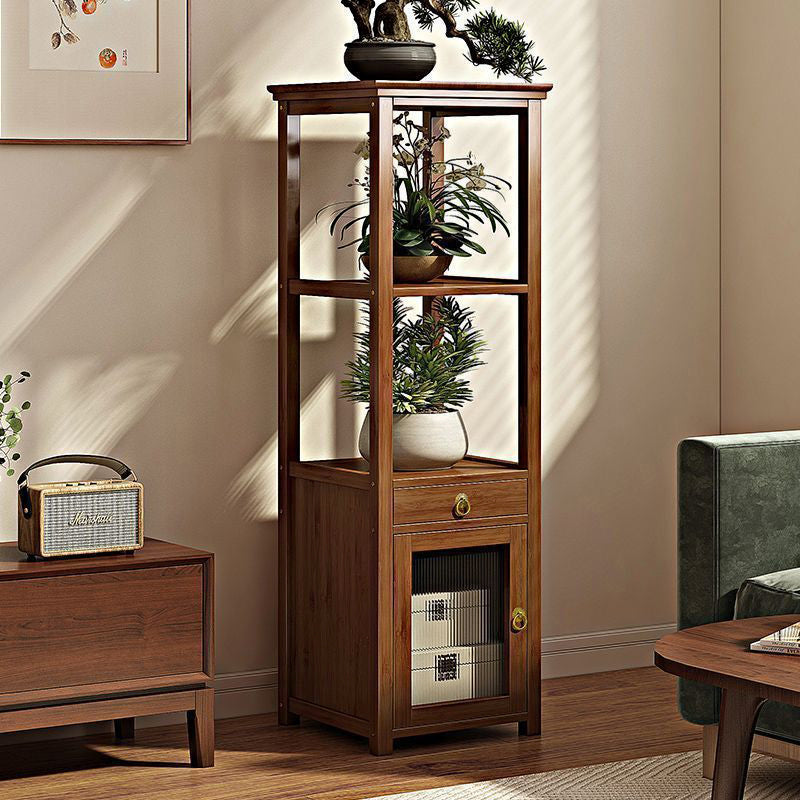 Traditional Chinese Square Nan Bamboo MDF Acrylic Display Rack 1/2/3/4-Tier For Living Room