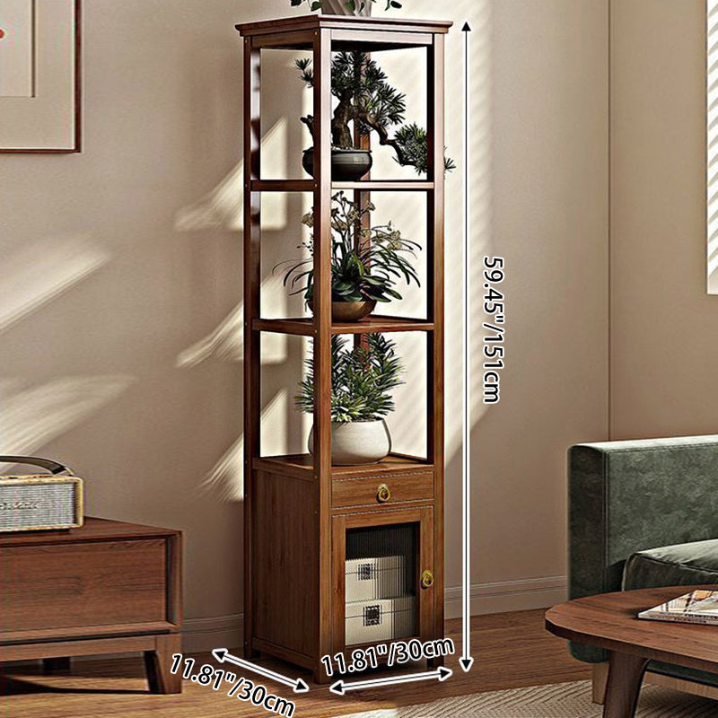 Traditional Chinese Square Nan Bamboo MDF Acrylic Display Rack 1/2/3/4-Tier For Living Room