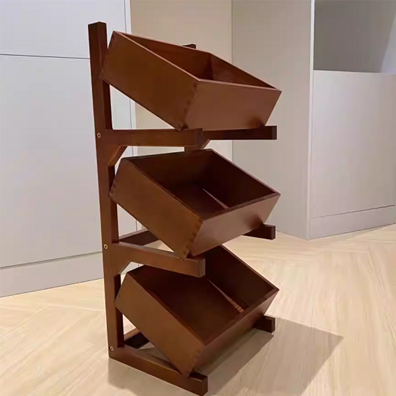 Modern Minimalist Rectangular Pine Wood Display Rack 3/4-Tier For Living Room