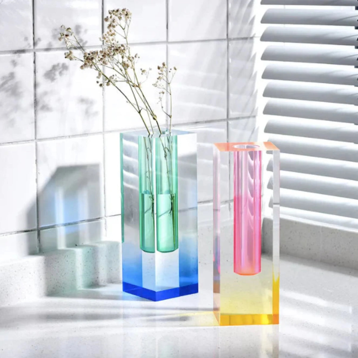 Iridescent Acrylic Bud Vase, Crystal Look Column Vase