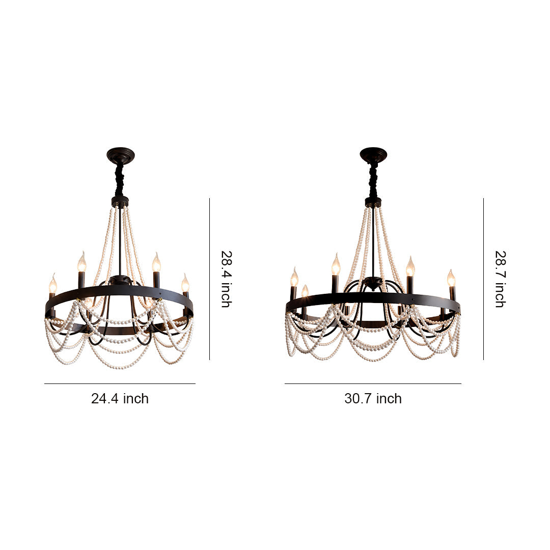 Pearl Swag Candle Chandelier, Wrought Iron French Ceiling Light 16