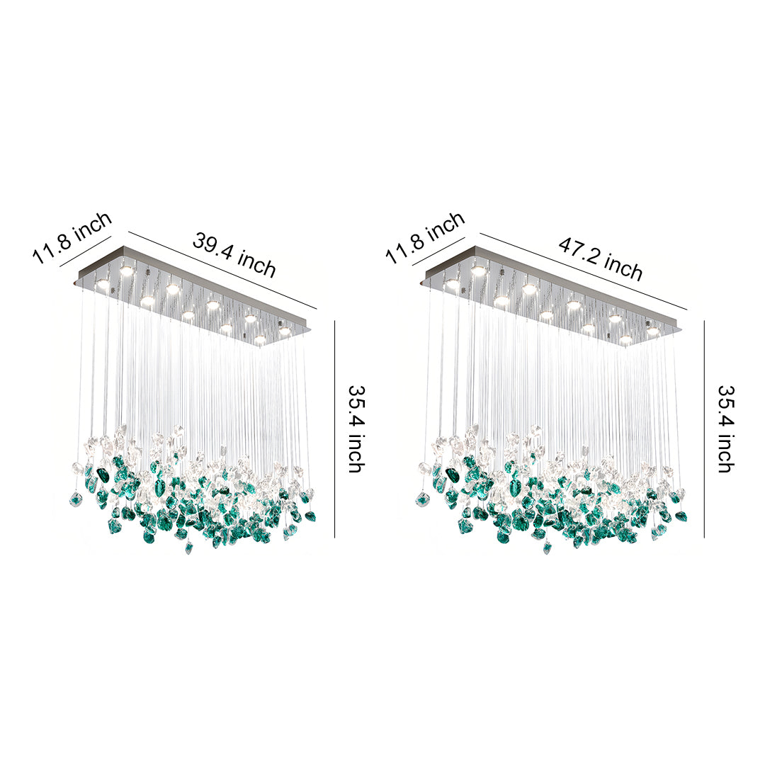 Green and Clear Glass Pebble Chandelier, Linear Island Ceiling Light 9