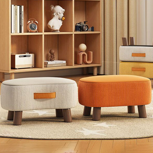 Contemporary Nordic Cuboid Portable Flannelette Tech Fabric Solid Wood Footstool Backless Armless For Living Room