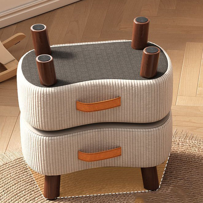 Contemporary Nordic Cuboid Portable Flannelette Tech Fabric Solid Wood Footstool Backless Armless For Living Room