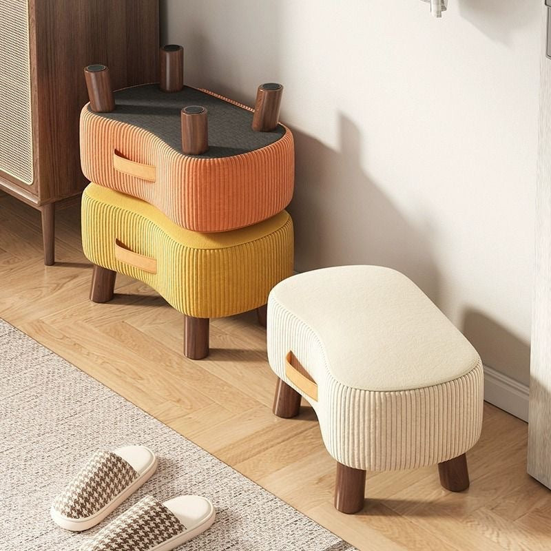 Contemporary Nordic Cuboid Portable Flannelette Tech Fabric Solid Wood Footstool Backless Armless For Living Room