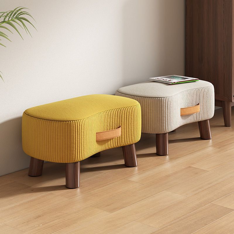 Contemporary Nordic Cuboid Portable Flannelette Tech Fabric Solid Wood Footstool Backless Armless For Living Room