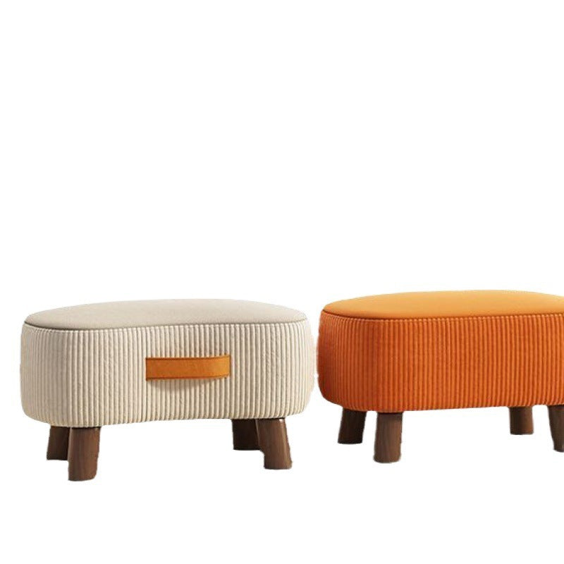 Contemporary Nordic Cuboid Portable Flannelette Tech Fabric Solid Wood Footstool Backless Armless For Living Room