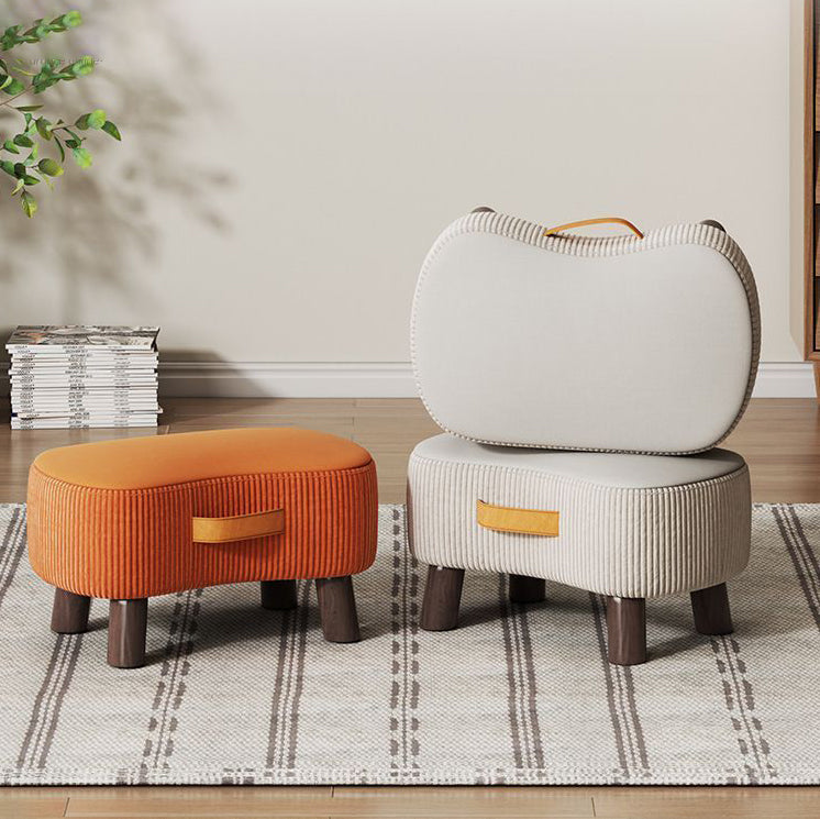 Contemporary Nordic Cuboid Portable Flannelette Tech Fabric Solid Wood Footstool Backless Armless For Living Room