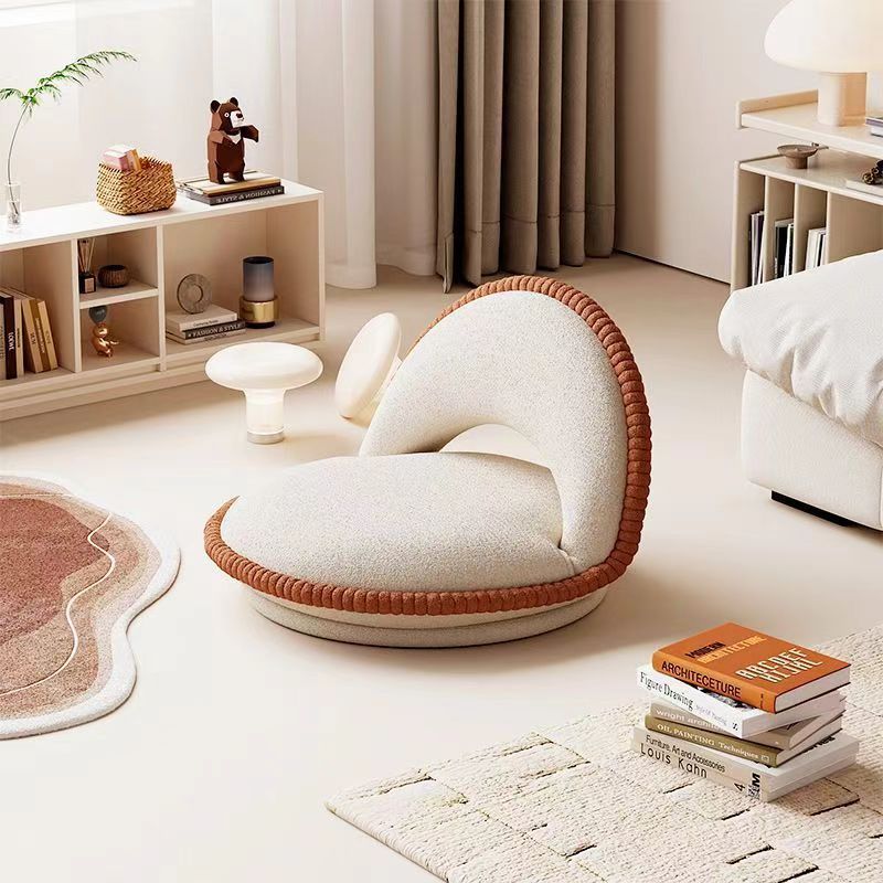 Traditional Japanese Rotatable Foldable Semicircular Teddy Velvet Multi-layer Board Chair Tatami Backrest Armless For Living Room