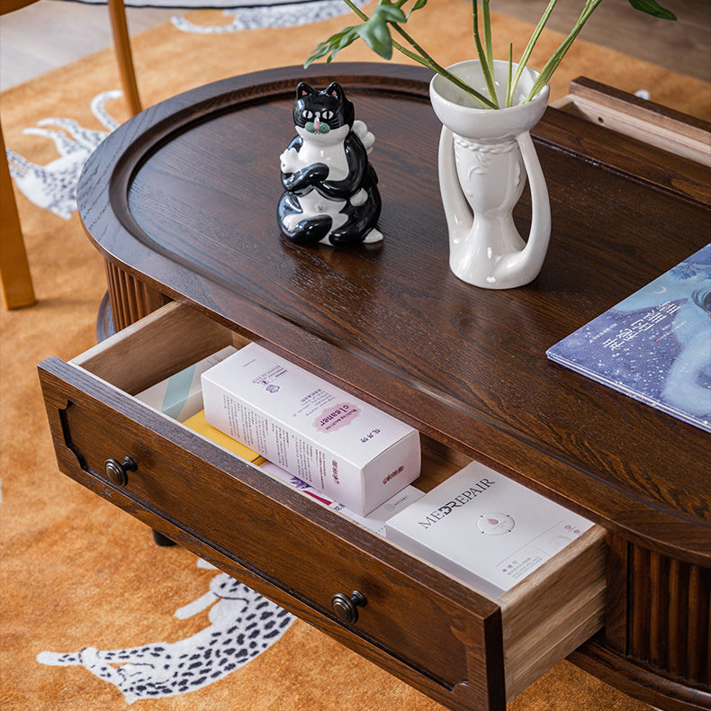 Traditional French Rectangle Cube Pine Solid Wood Coffee Table 2 - Drawer For Living Room