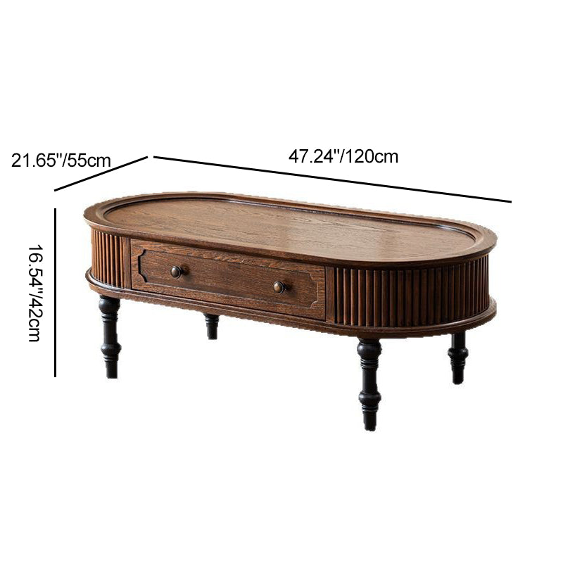 Traditional French Rectangle Cube Pine Solid Wood Coffee Table 2 - Drawer For Living Room