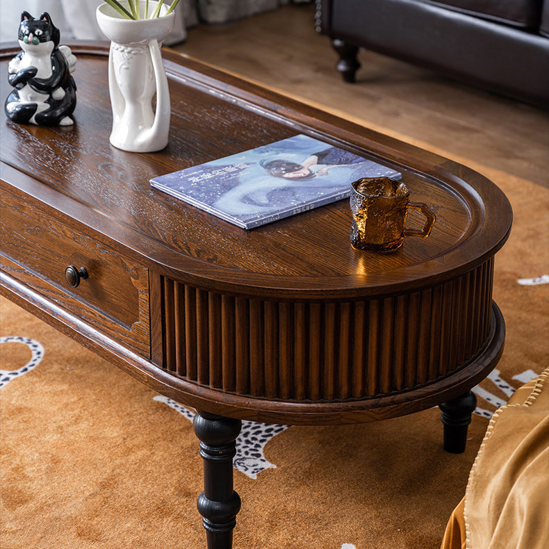 Traditional French Rectangle Cube Pine Solid Wood Coffee Table 2 - Drawer For Living Room
