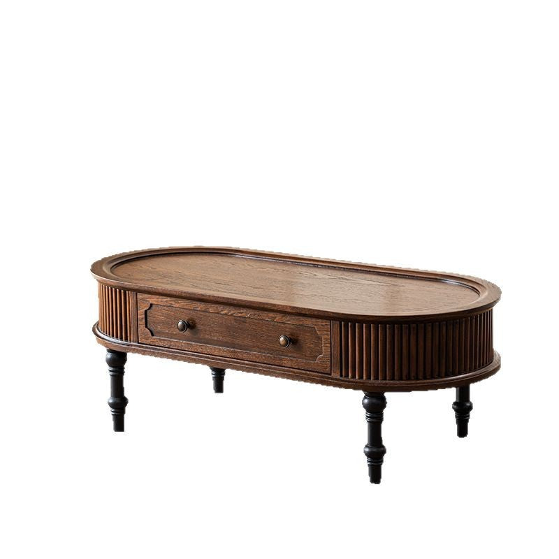 Traditional French Rectangle Cube Pine Solid Wood Coffee Table 2 - Drawer For Living Room