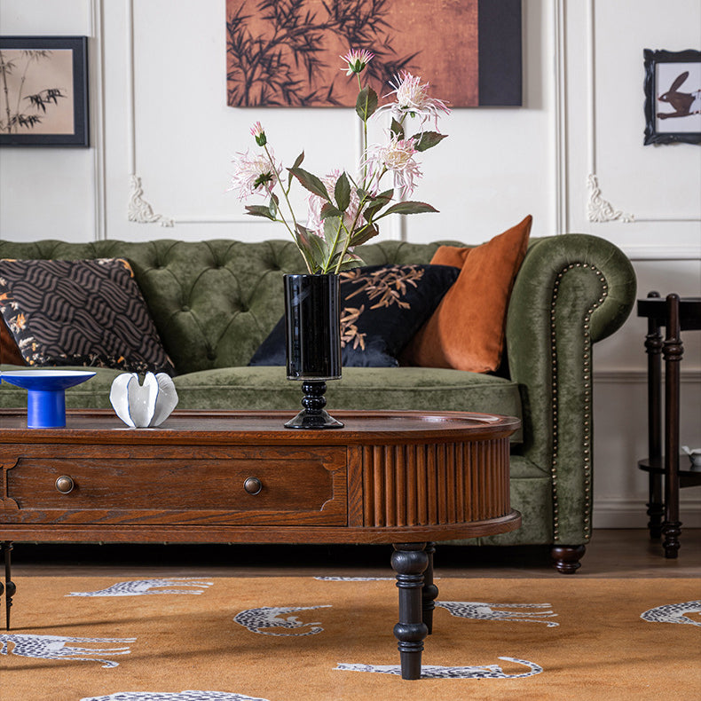 Traditional French Rectangle Cube Pine Solid Wood Coffee Table 2 - Drawer For Living Room