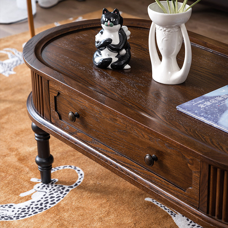 Traditional French Rectangle Cube Pine Solid Wood Coffee Table 2 - Drawer For Living Room