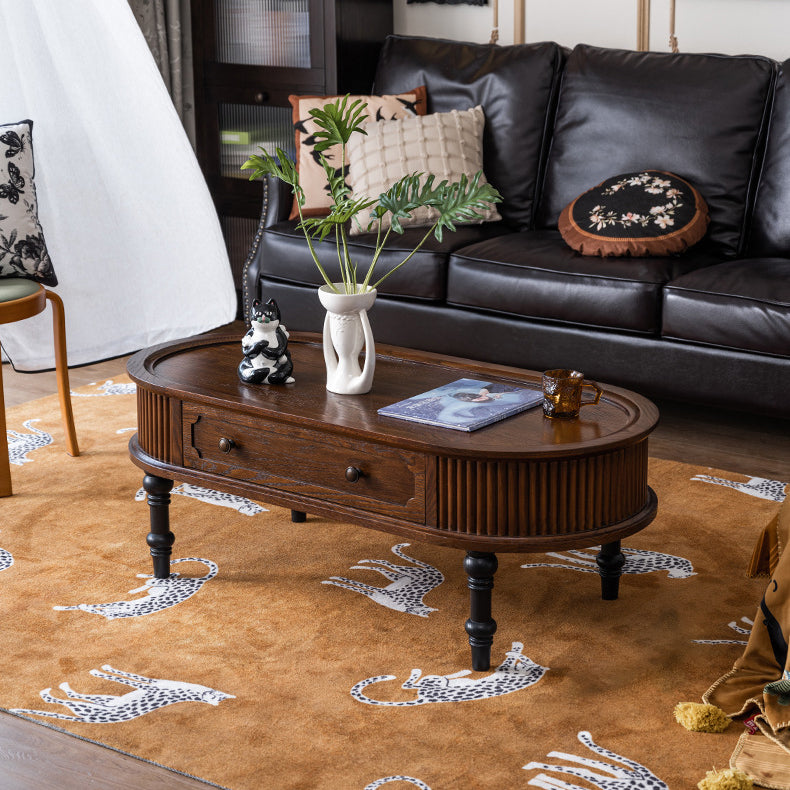 Traditional French Rectangle Cube Pine Solid Wood Coffee Table 2 - Drawer For Living Room