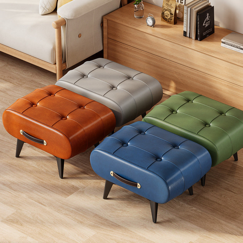 Contemporary Scandinavian PU Leather Solid Wood Metal Rectangular Low Stool For Living Room
