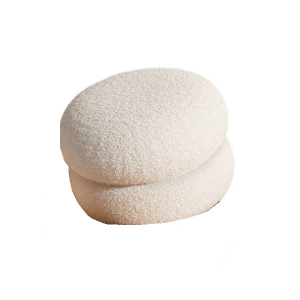 Modern Minimalist Lambswool Solid Wood Flat Round Low Stool For Living Room