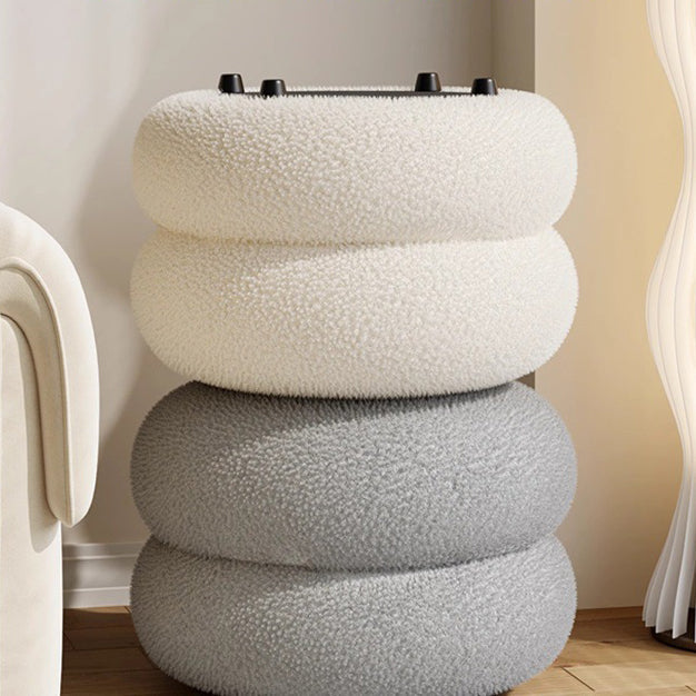 Modern Minimalist Lambswool Solid Wood Flat Round Low Stool For Living Room