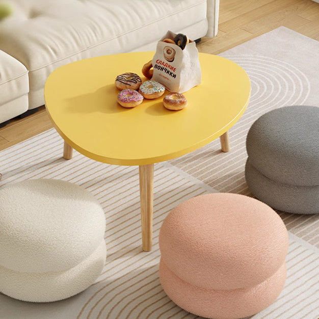 Modern Minimalist Lambswool Solid Wood Flat Round Low Stool For Living Room