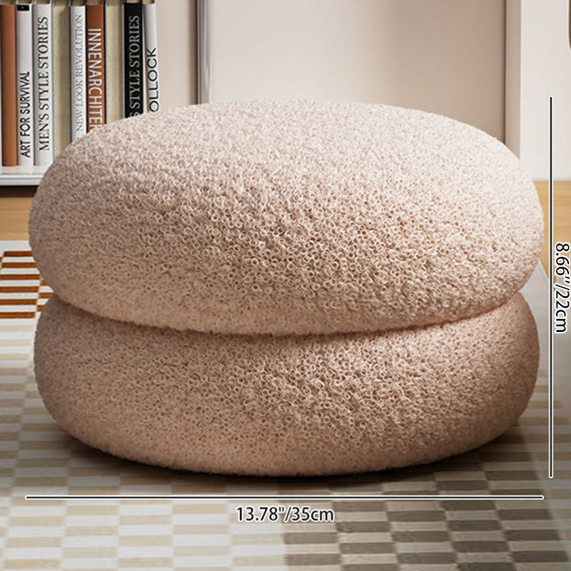 Modern Minimalist Lambswool Solid Wood Flat Round Low Stool For Living Room