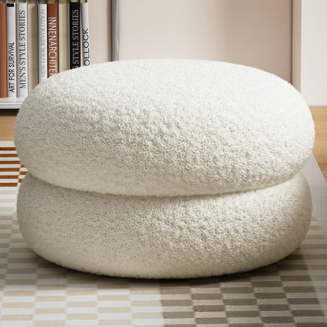 Modern Minimalist Lambswool Solid Wood Flat Round Low Stool For Living Room