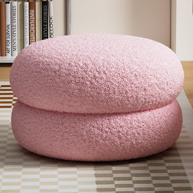 Modern Minimalist Lambswool Solid Wood Flat Round Low Stool For Living Room