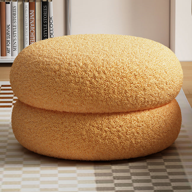 Modern Minimalist Lambswool Solid Wood Flat Round Low Stool For Living Room