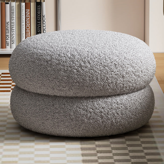 Modern Minimalist Lambswool Solid Wood Flat Round Low Stool For Living Room