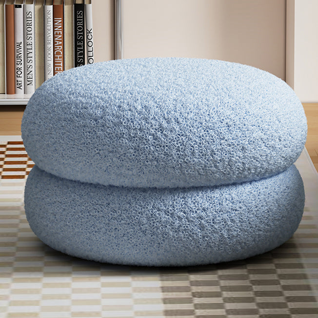 Modern Minimalist Lambswool Solid Wood Flat Round Low Stool For Living Room