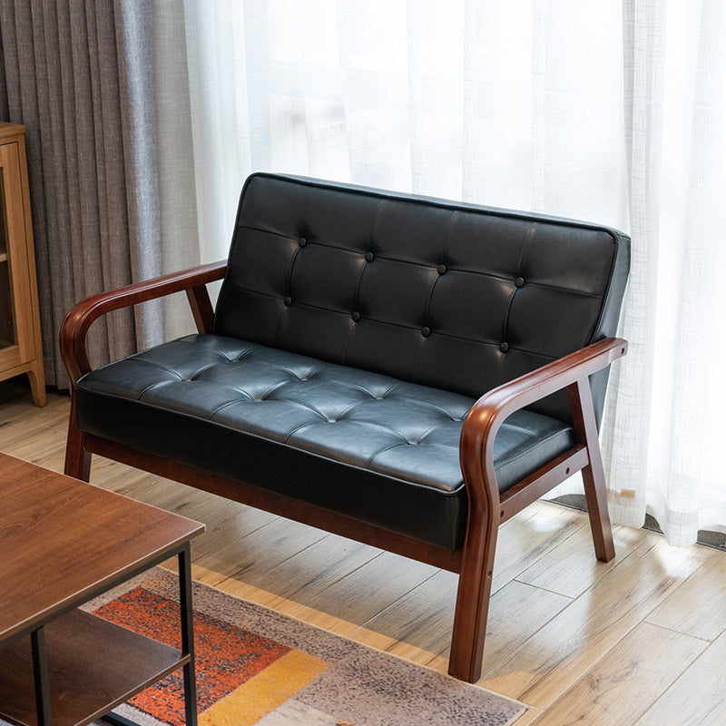 Vintage Oiled Wax Leather Solid Wood Rounded 2-Seater Sofa