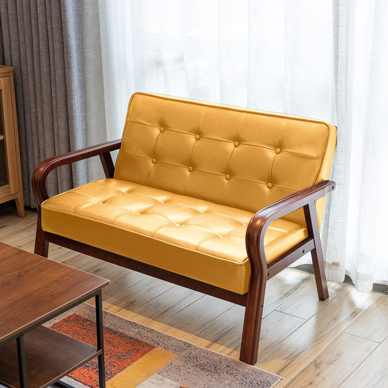 Vintage Oiled Wax Leather Solid Wood Rounded 2-Seater Sofa