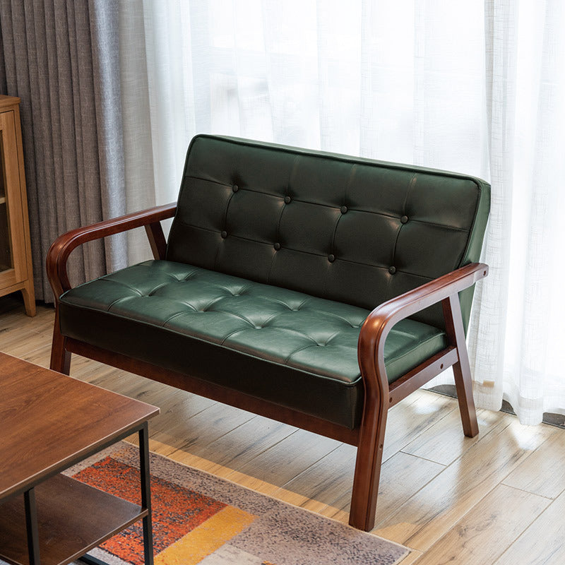 Vintage Oiled Wax Leather Solid Wood Rounded 2-Seater Sofa