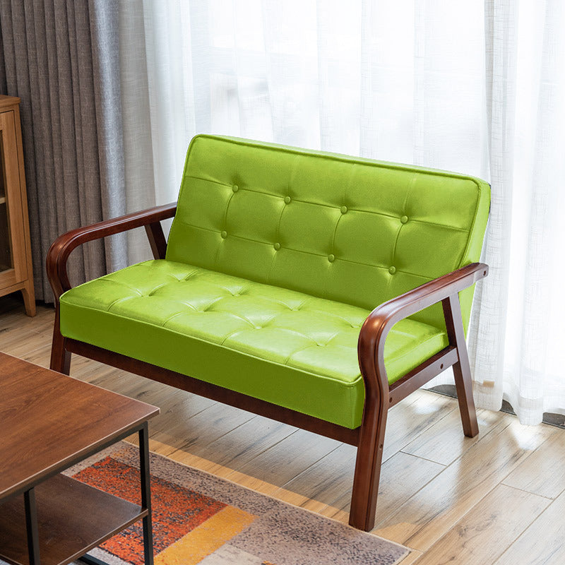 Vintage Oiled Wax Leather Solid Wood Rounded 2-Seater Sofa