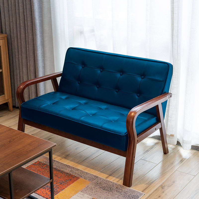 Vintage Oiled Wax Leather Solid Wood Rounded 2-Seater Sofa