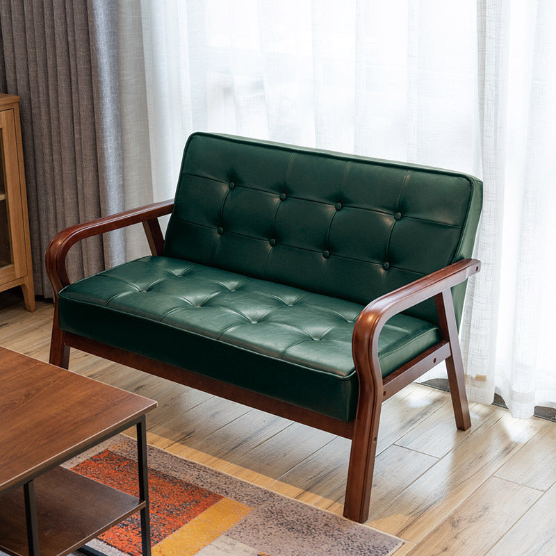 Vintage Oiled Wax Leather Solid Wood Rounded 2-Seater Sofa